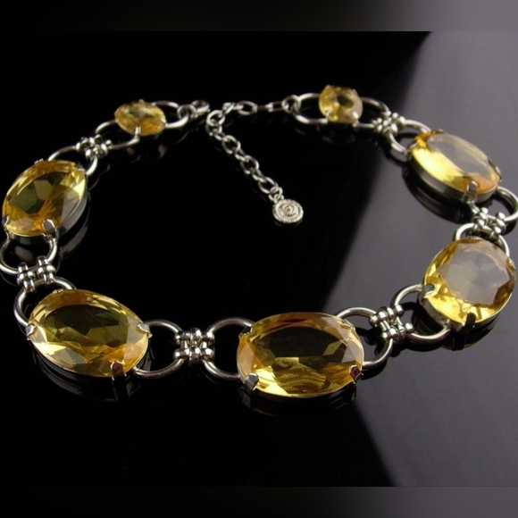 Vintage Signed RJ Graziano Citrine Crystal Gunmetal Couture Choker Necklace - Picture 9 of 16